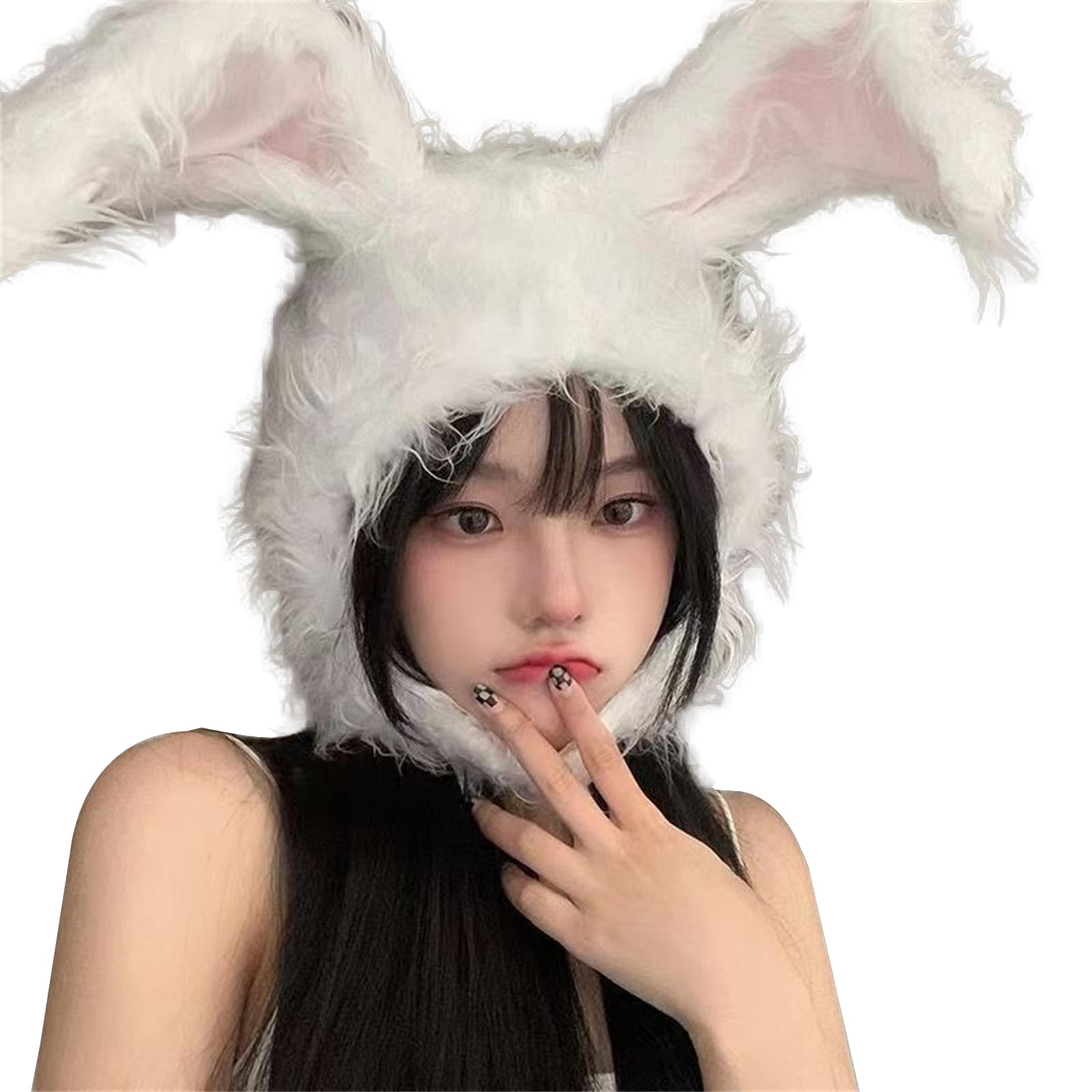 ☆【YukoAsaki】白パーカー（印刷あり）、アニマル帽子熊&うさぎ☆ アニマル帽子 うさぎ ホワイト No.408-100 | 世界の価値ある商品